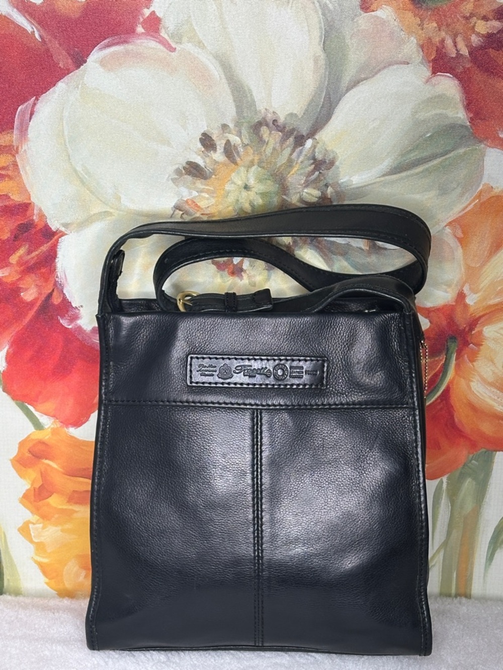Vintage Fossil black pebbled leather shoulder purse #75082
